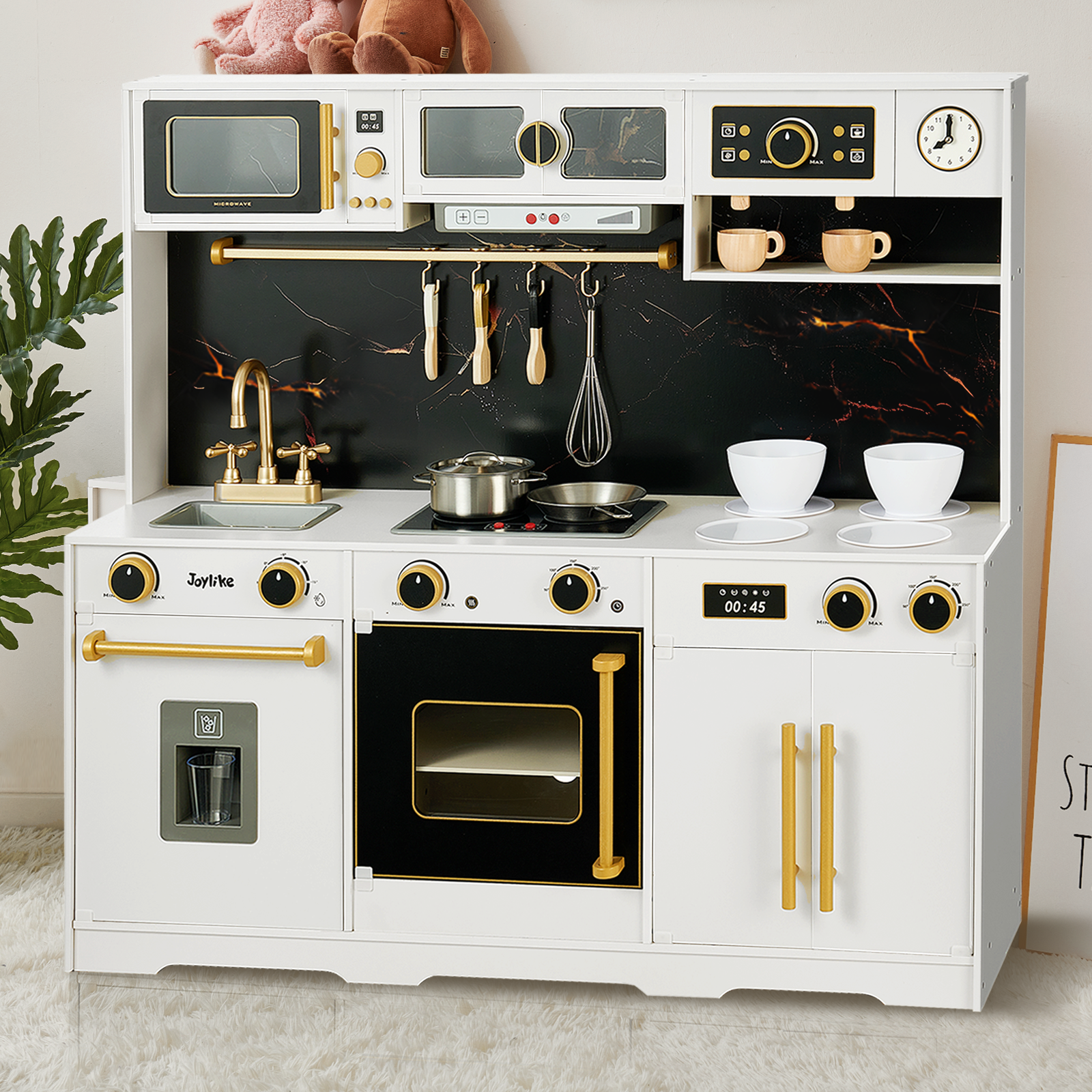 Joylike Black & White Wooden Realistic Kids Kitchen Playset - Joylike