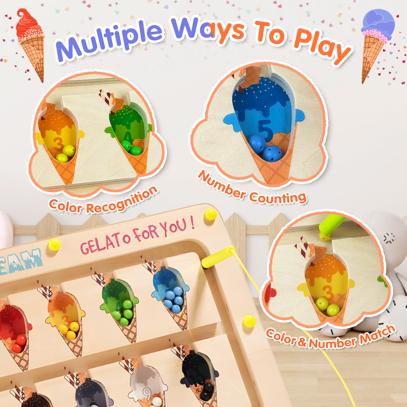 Joylike Wooden Color Matching Counting Puzzle for Toddlers Educational Fine Montessori Game Board - Joylike