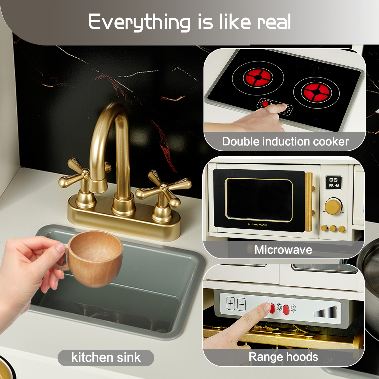 Joylike Black & White Wooden Realistic Kids Kitchen Playset - Joylike