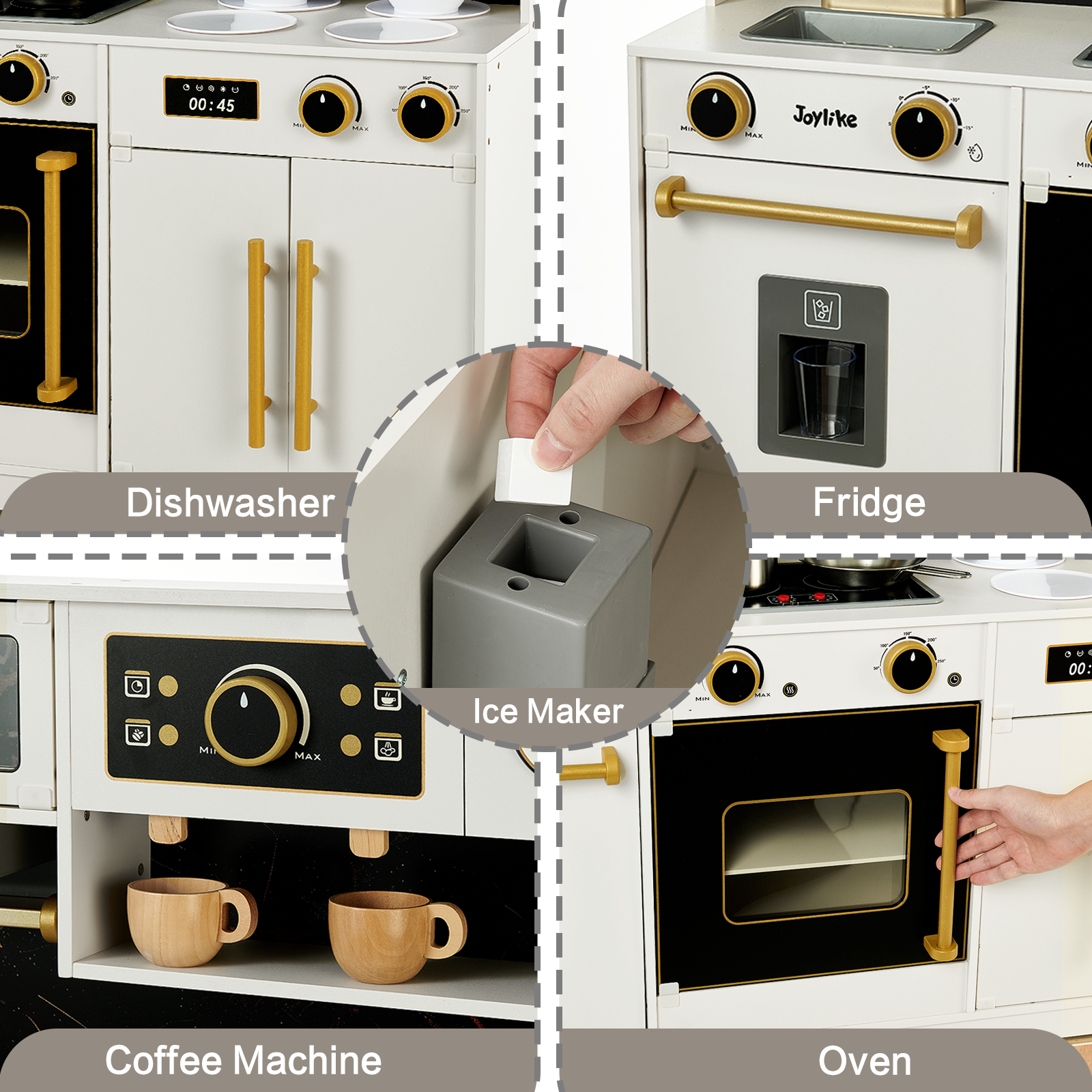 Joylike Black & White Wooden Realistic Kids Kitchen Playset - Joylike