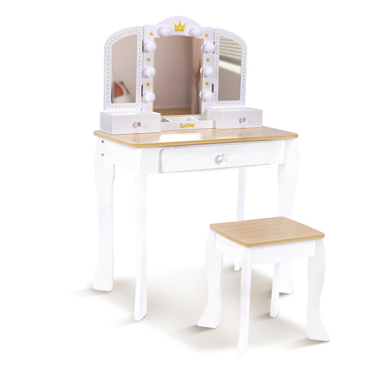 Joylike Girls Vanity set with mirror,wooden dressing table,Pretend play vanity table and chair set - Joylike
