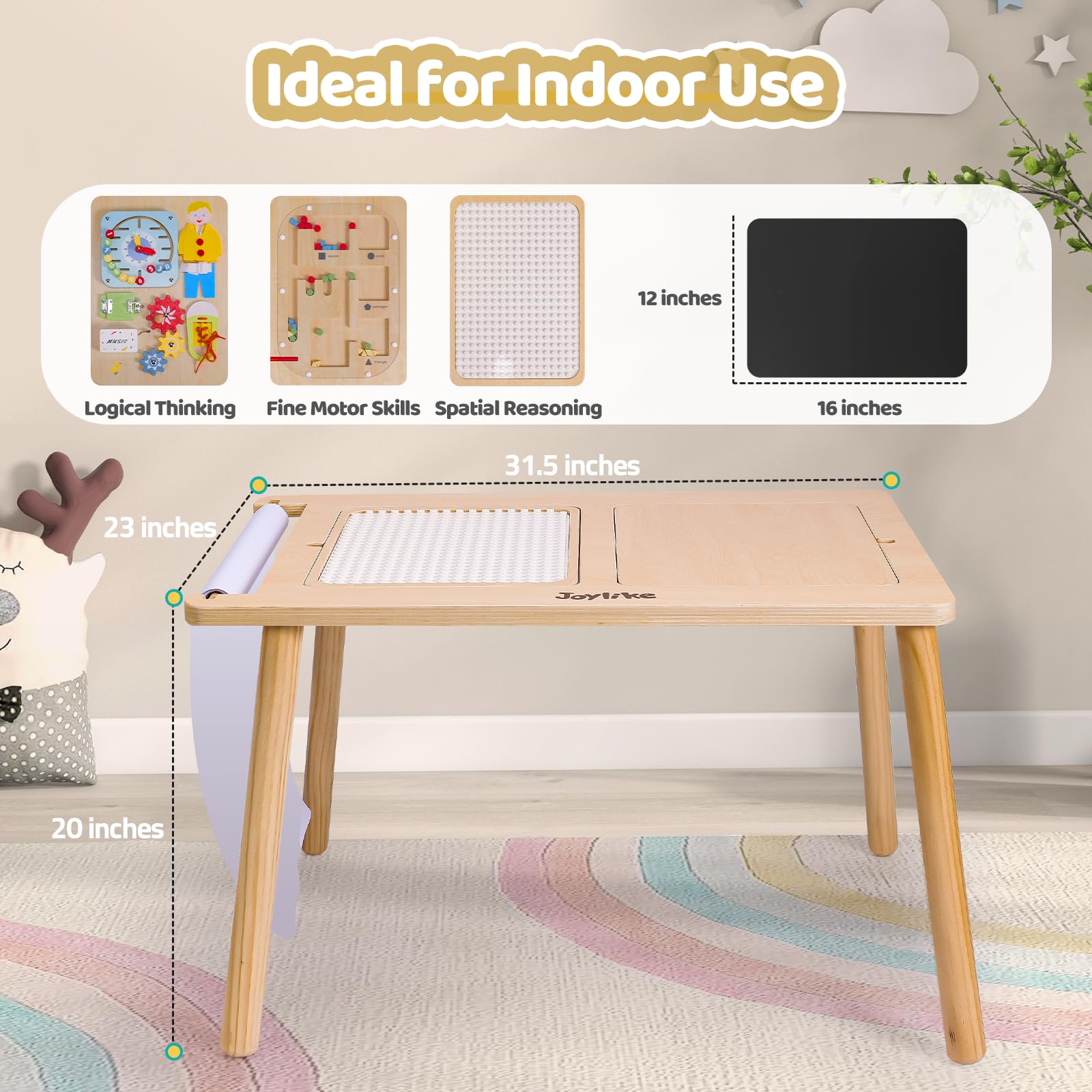 JoyLike Kids Table for Drawing and Sensory Play with 4 Montessori Activity Boards - Joylike