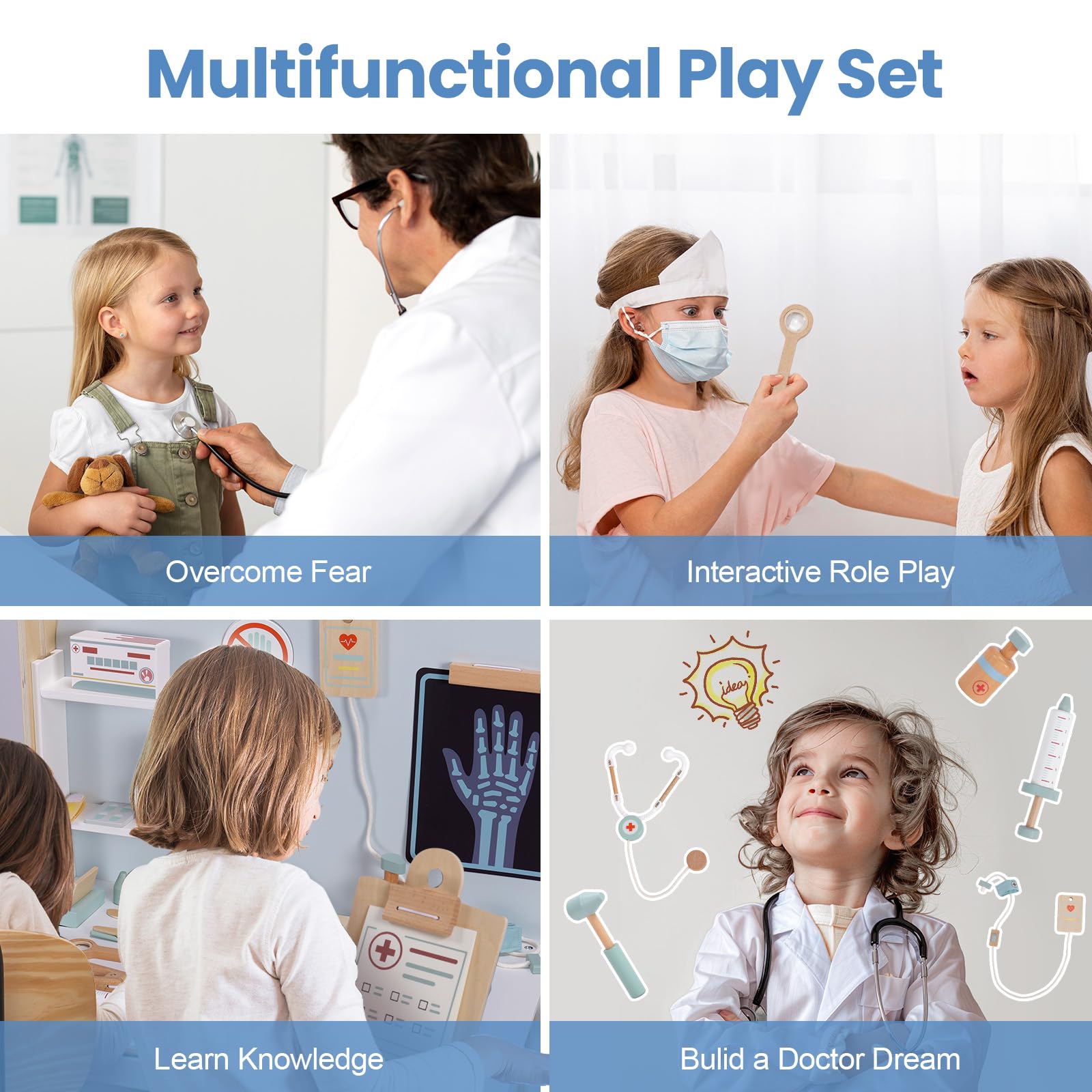 Joylike 15PCS Wooden Doctor Kits Dr Pretend Playset for Kids Ages 1-3 3-5 6-8 - Joylike