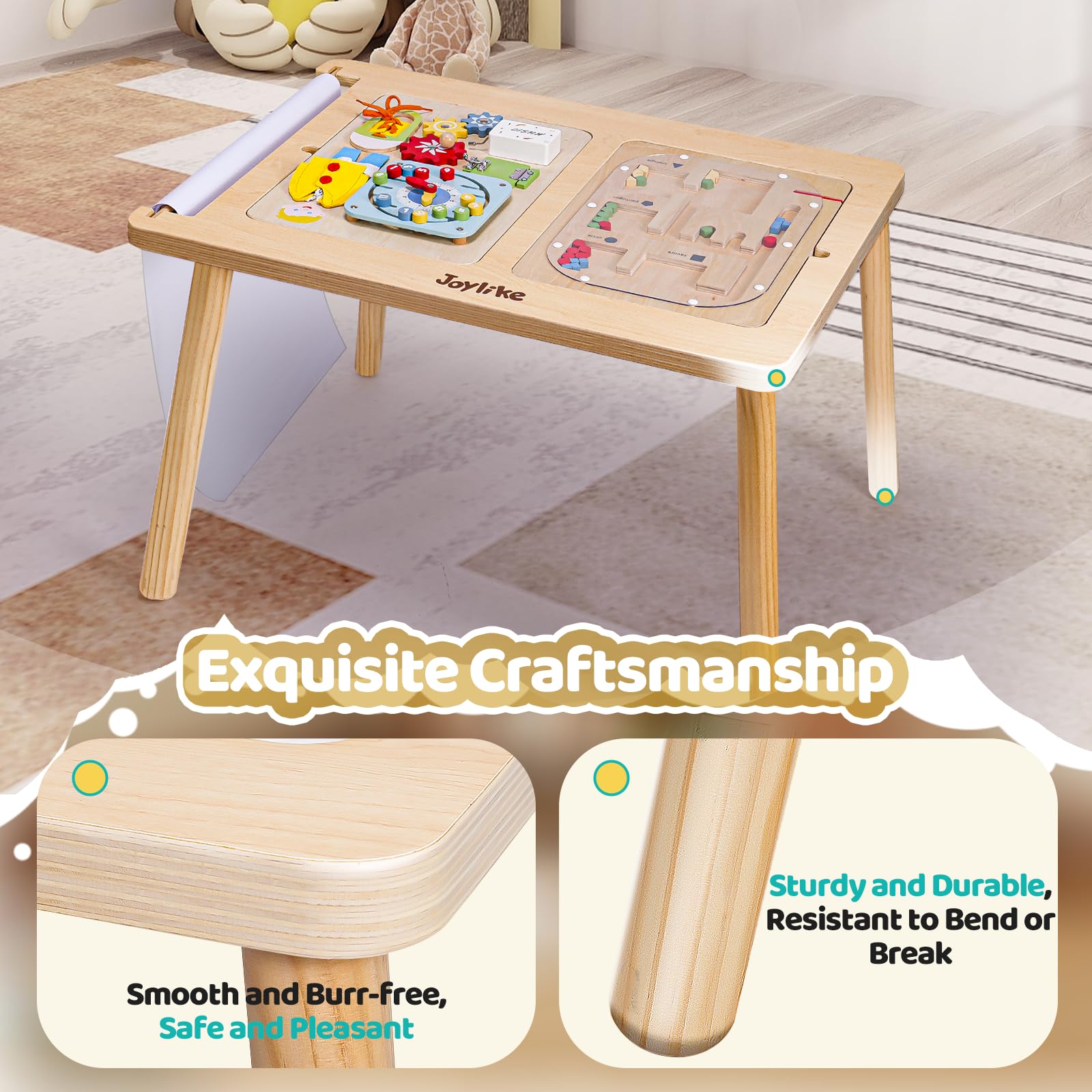 JoyLike Kids Table for Drawing and Sensory Play with 4 Montessori Activity Boards - Joylike