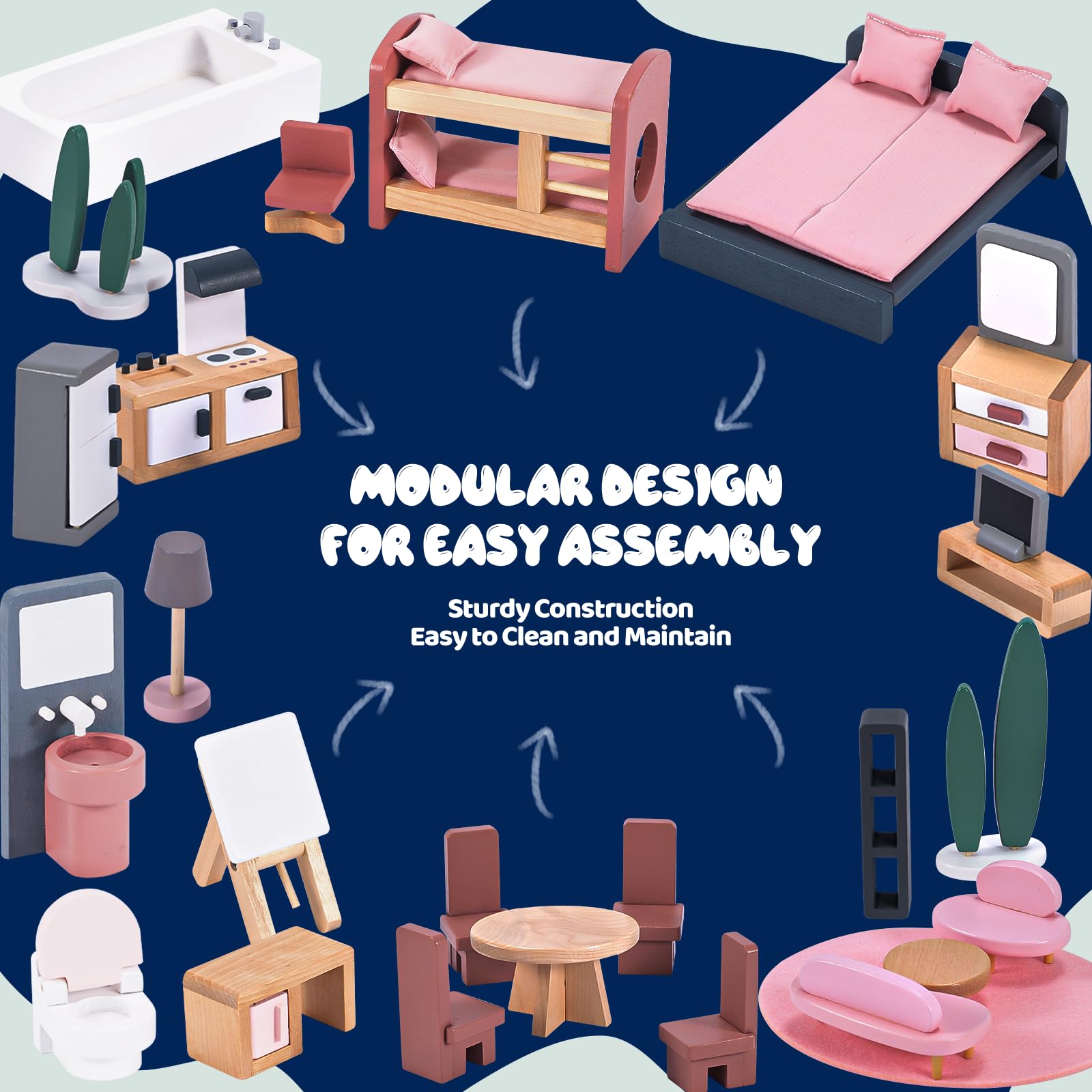 Joylike Large Wooden Dollhouse Kit with Realistic Furniture Design - Joylike