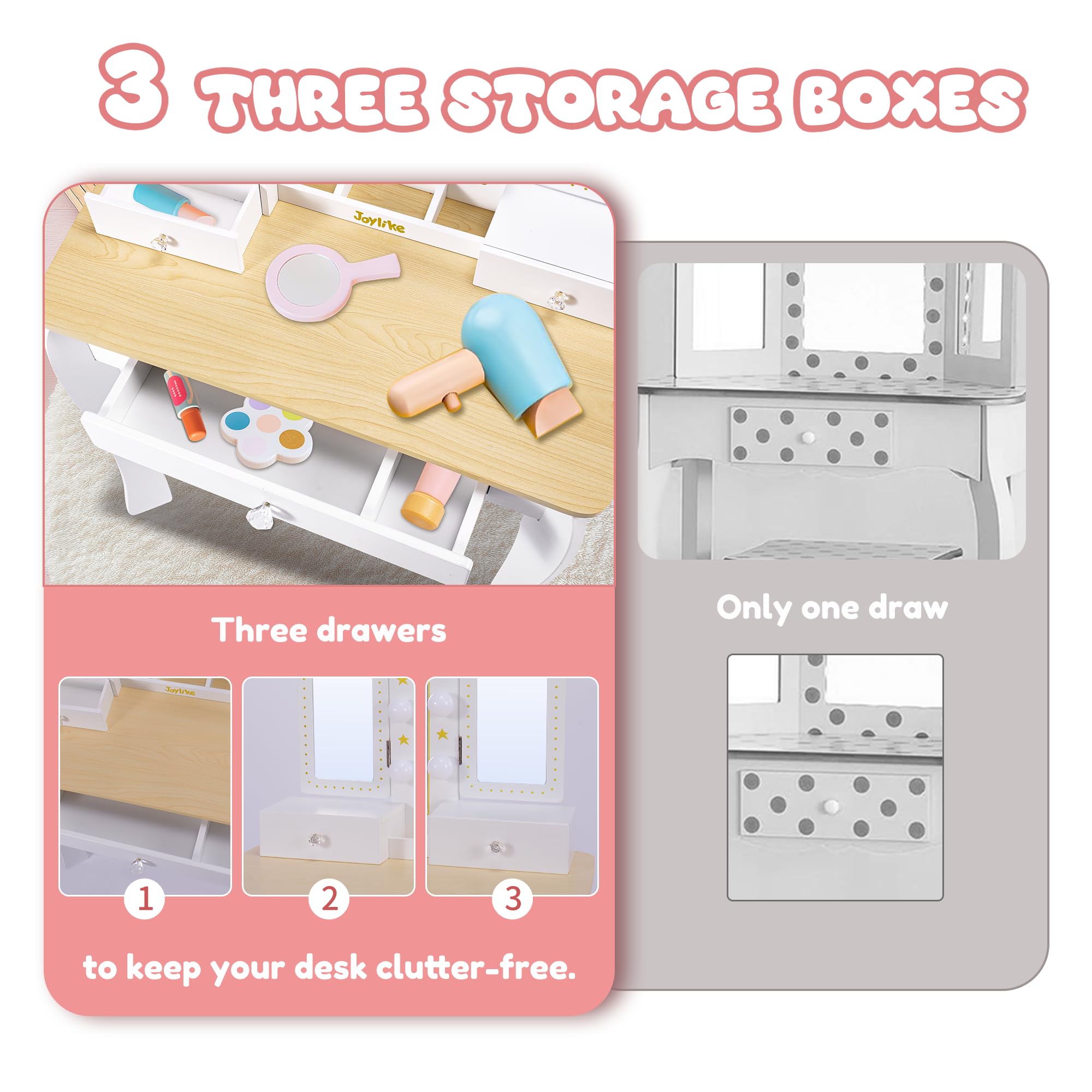 Joylike Girls Vanity set with mirror,wooden dressing table,Pretend play vanity table and chair set - Joylike