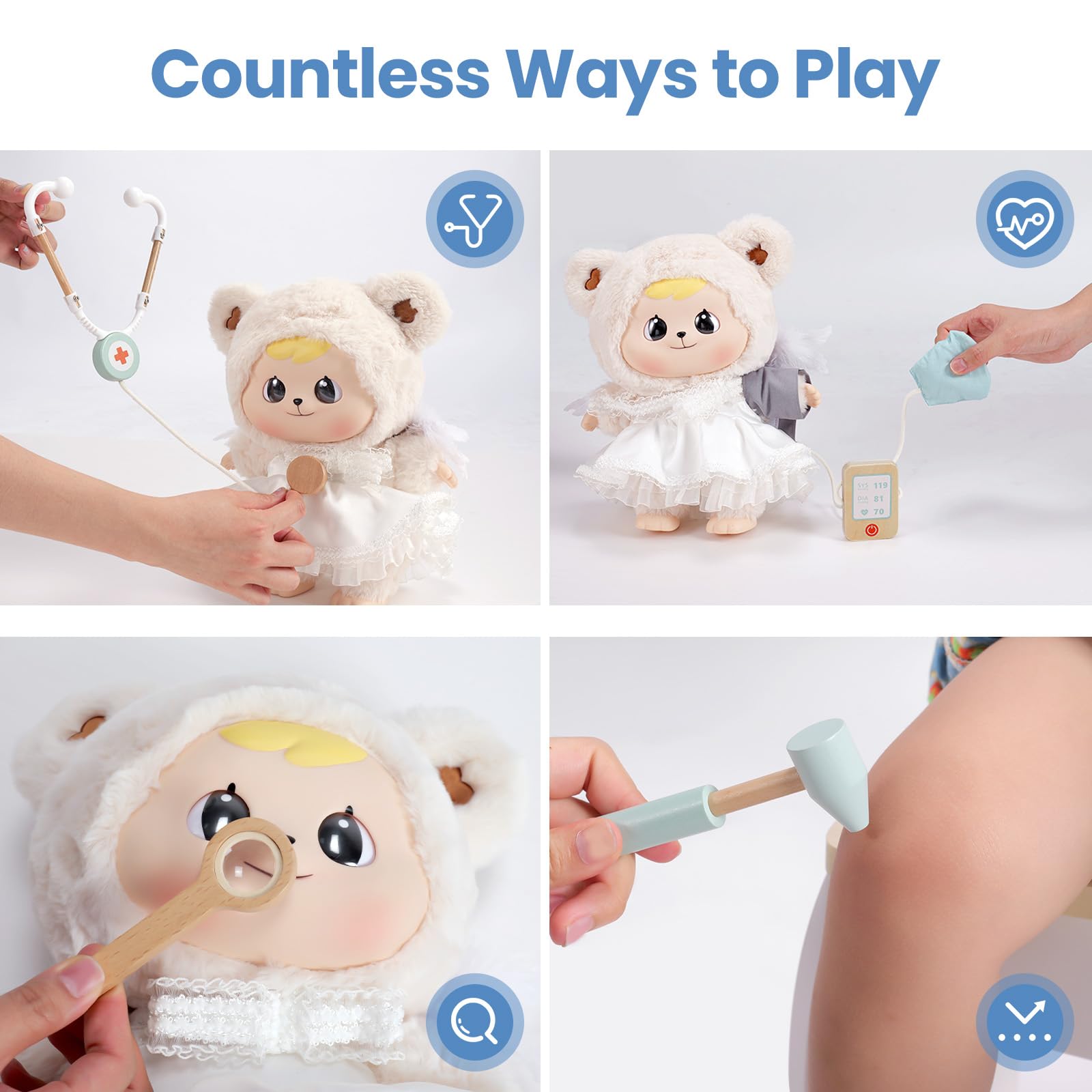 Joylike 15PCS Wooden Doctor Kits Dr Pretend Playset for Kids Ages 1-3 3-5 6-8 - Joylike