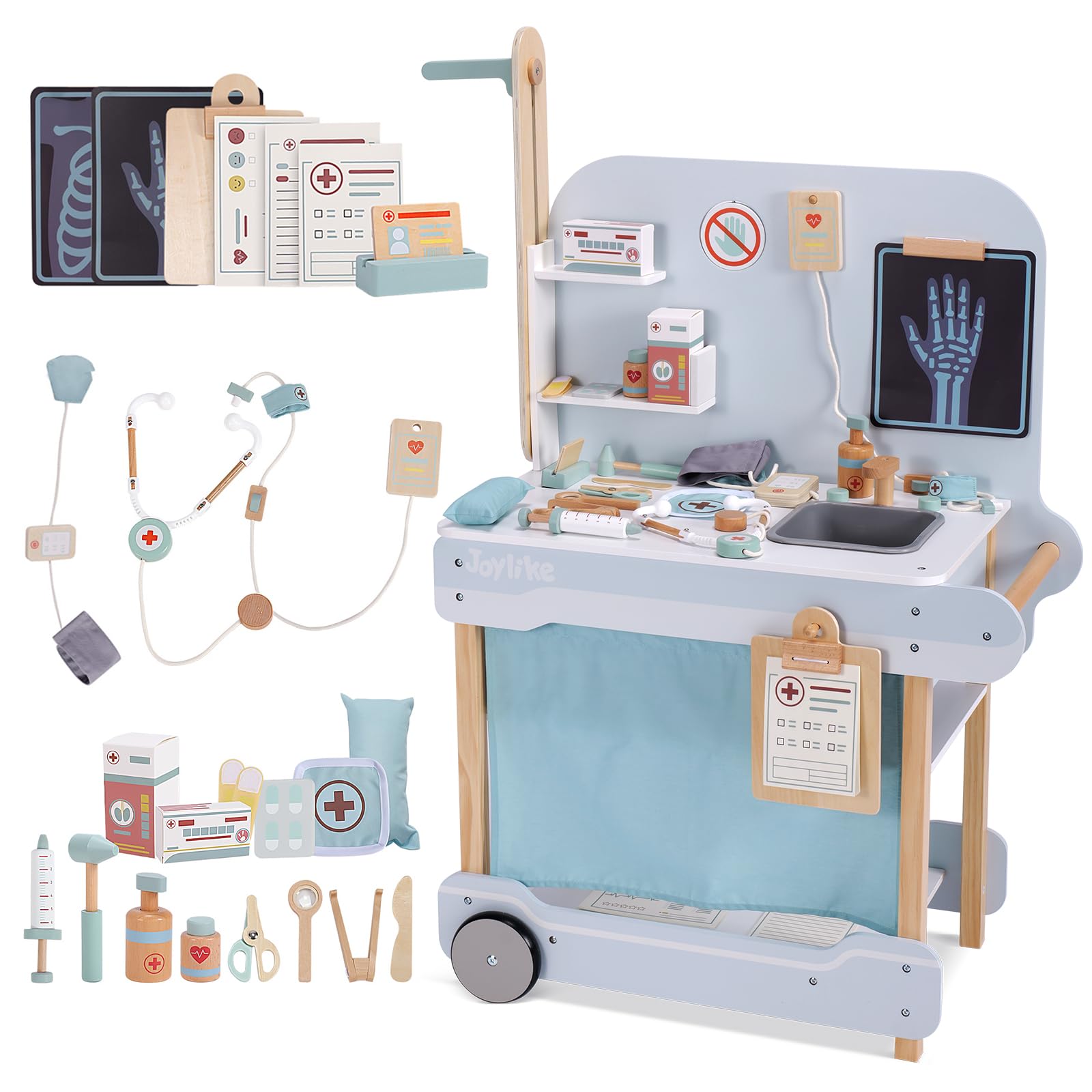 Joylike 15PCS Wooden Doctor Kits Dr Pretend Playset for Kids Ages 1-3 3-5 6-8 - Joylike