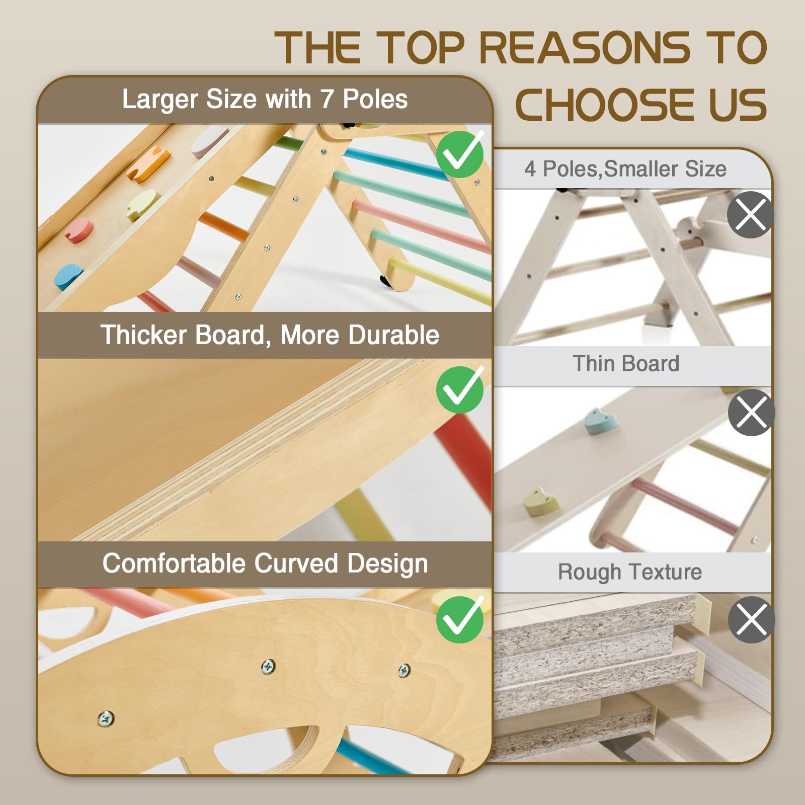 JoyLike Foldable Pikler Triangle Climbing Set - Montessori Kids Climbing Toys - Joylike