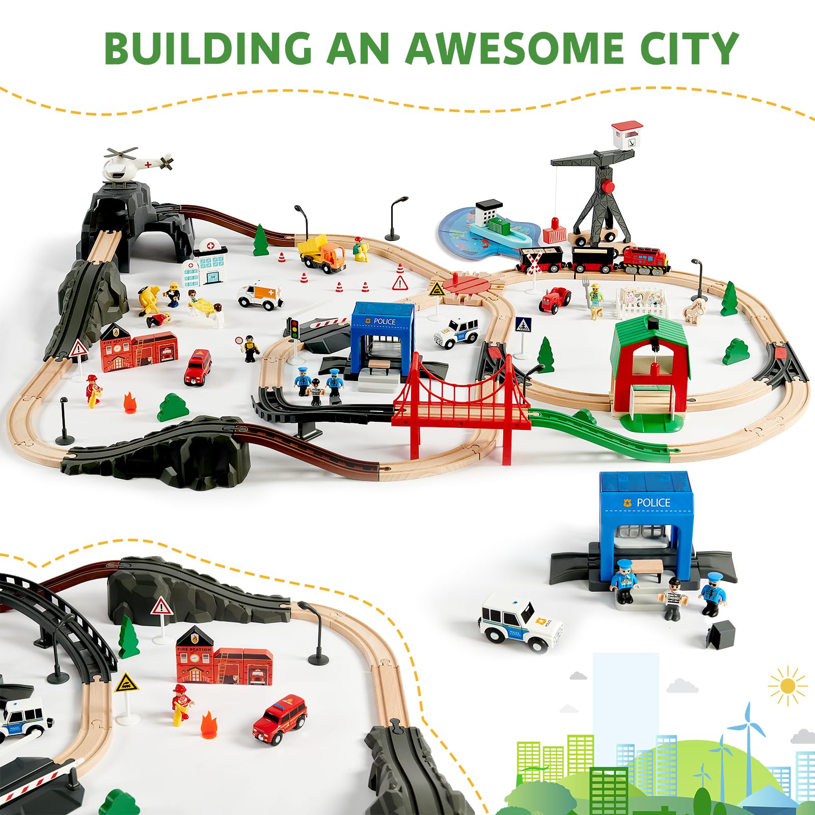 Joylike 153pcs Wooden Train Set, Toy Train for Boys & Girls - Joylike