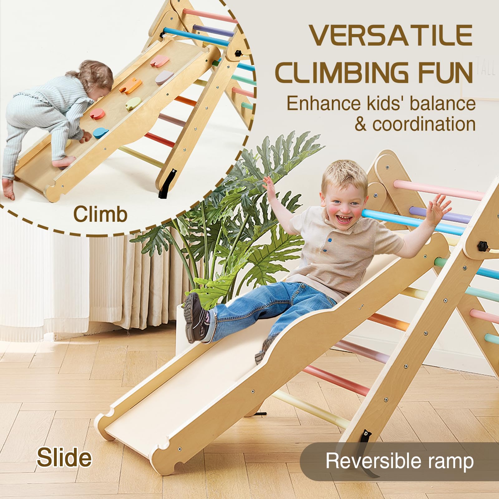 JoyLike Foldable Pikler Triangle Climbing Set - Montessori Kids Climbing Toys - Joylike
