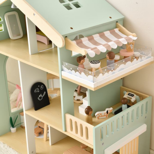 Joylike 53PCS Wooden Dollhouse for Kids, Family Dollhouse Including Toy Figures, Furniture and Accessories - Joylike